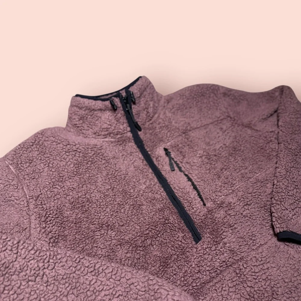 PINK Victoria’s Secret Sherpa Quarter Zip Pullover Sweatshirt Mauve Cozy Fleece - Picture 6 of 11